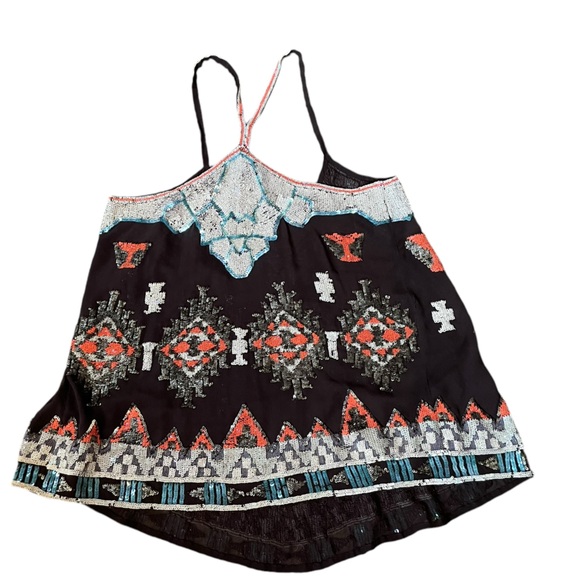 All Saints Spitalfields Luxe Sheer Silk Sequin Native American Southwestern Top - Picture 5 of 8